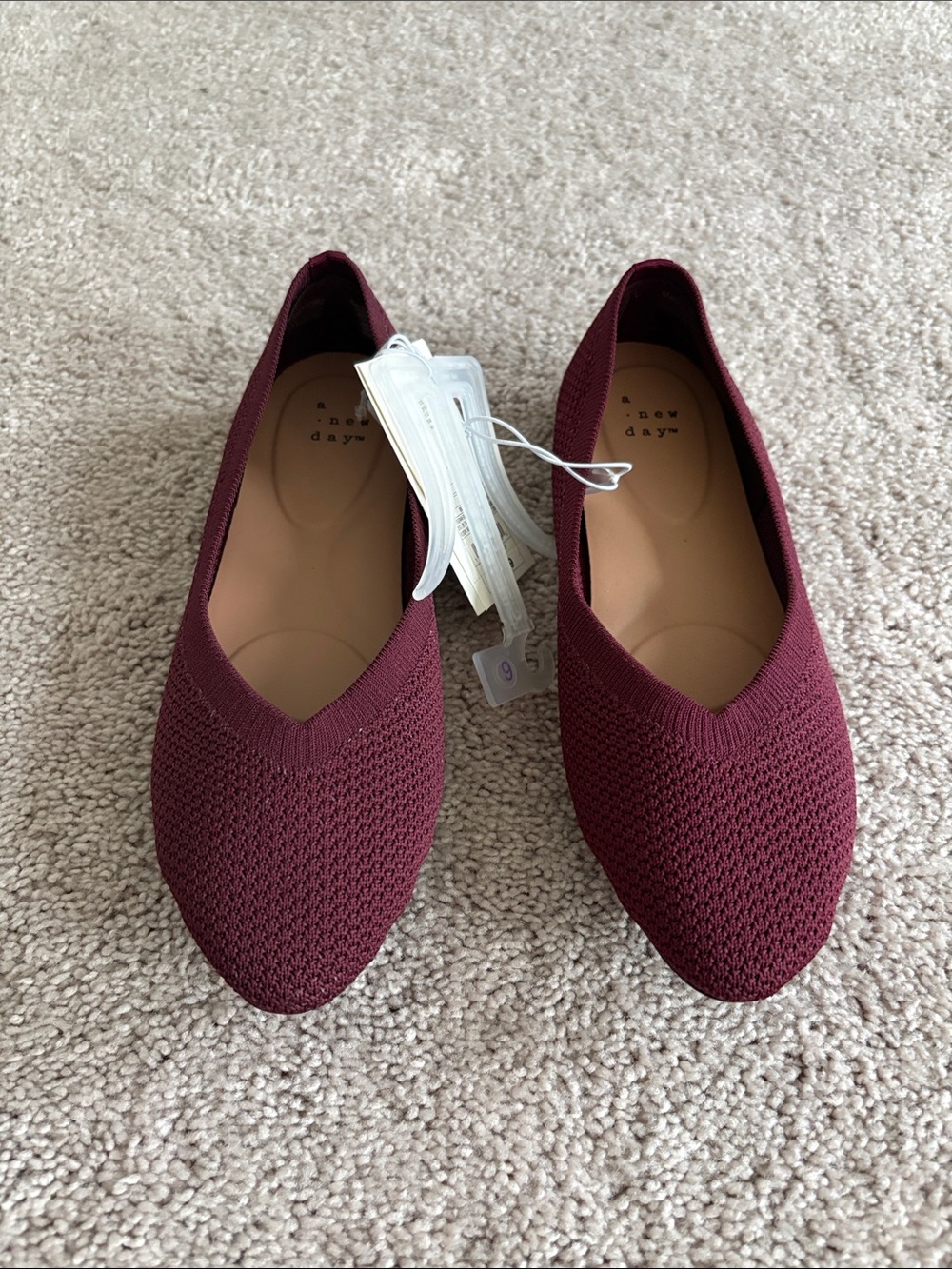 a new day Women's Burgundy Knit Pointed-Toe Slip-On Flats